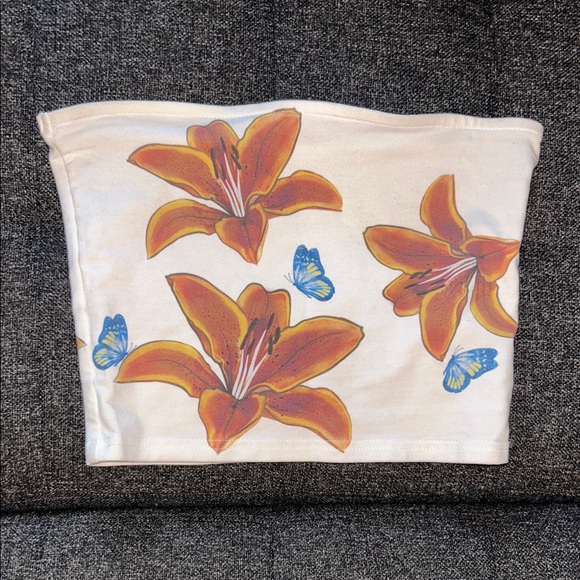 Tops - Floral Tube Top with Butterflies